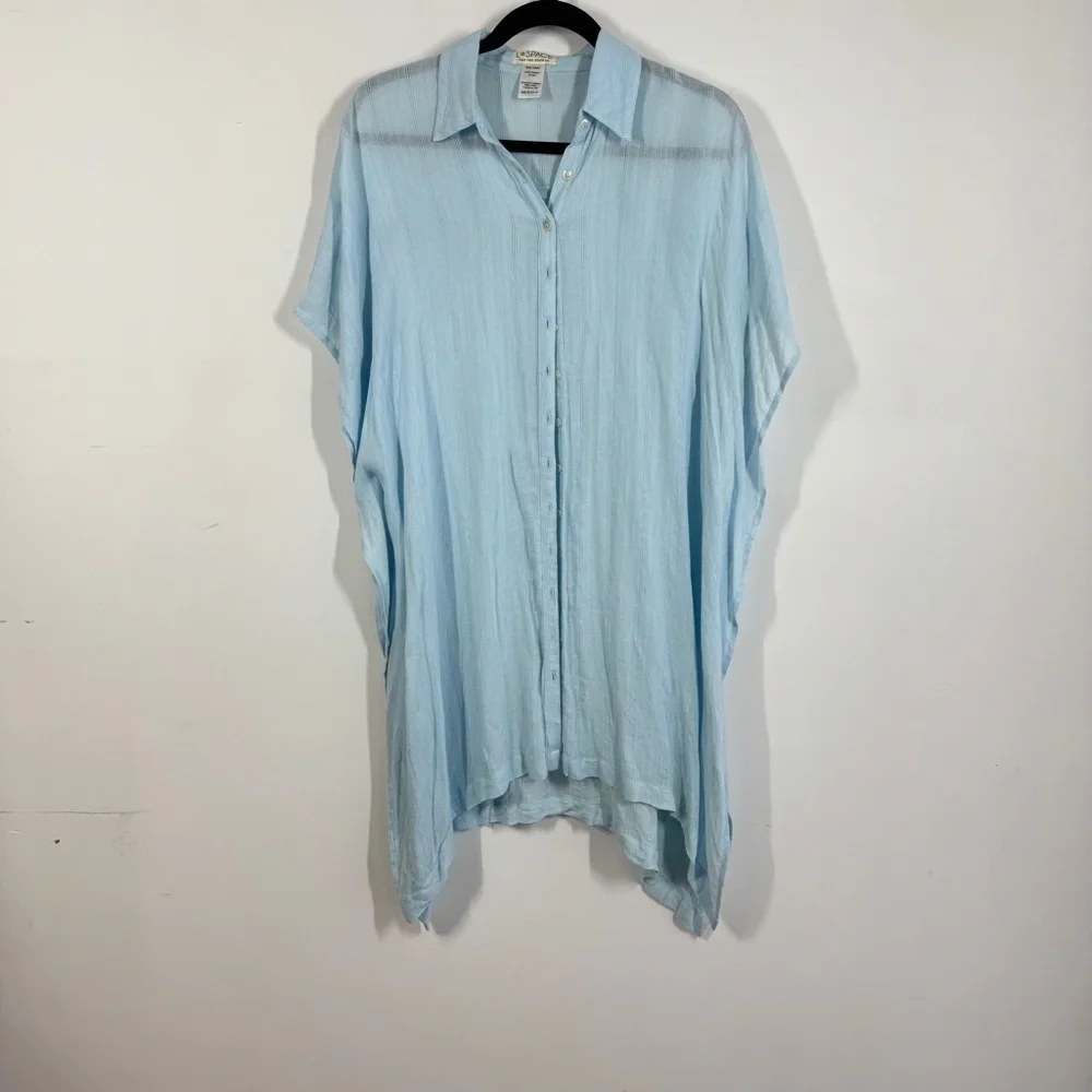 L*Space Light Blue Oversized Beach Cover Up Viscose Button Down Shirt Dress XS/S - Picture 3 of 13